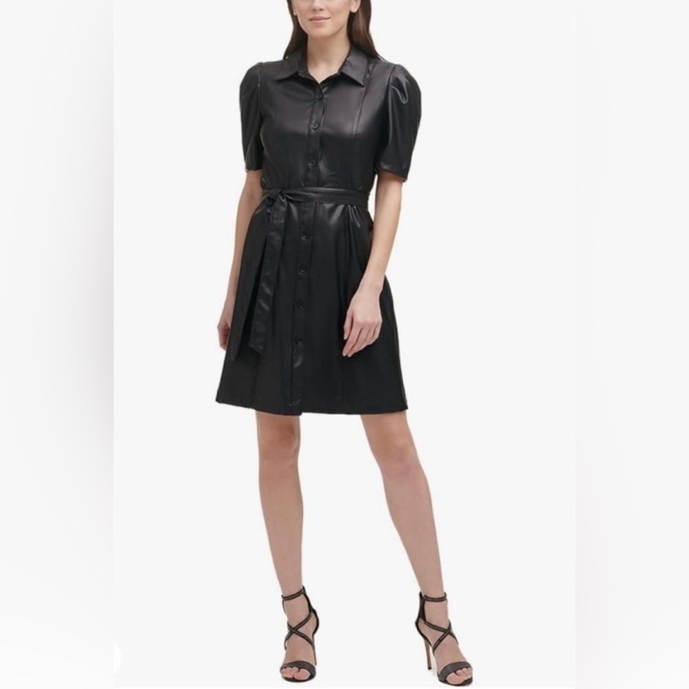 DKNY Sleek Black Leather Dress